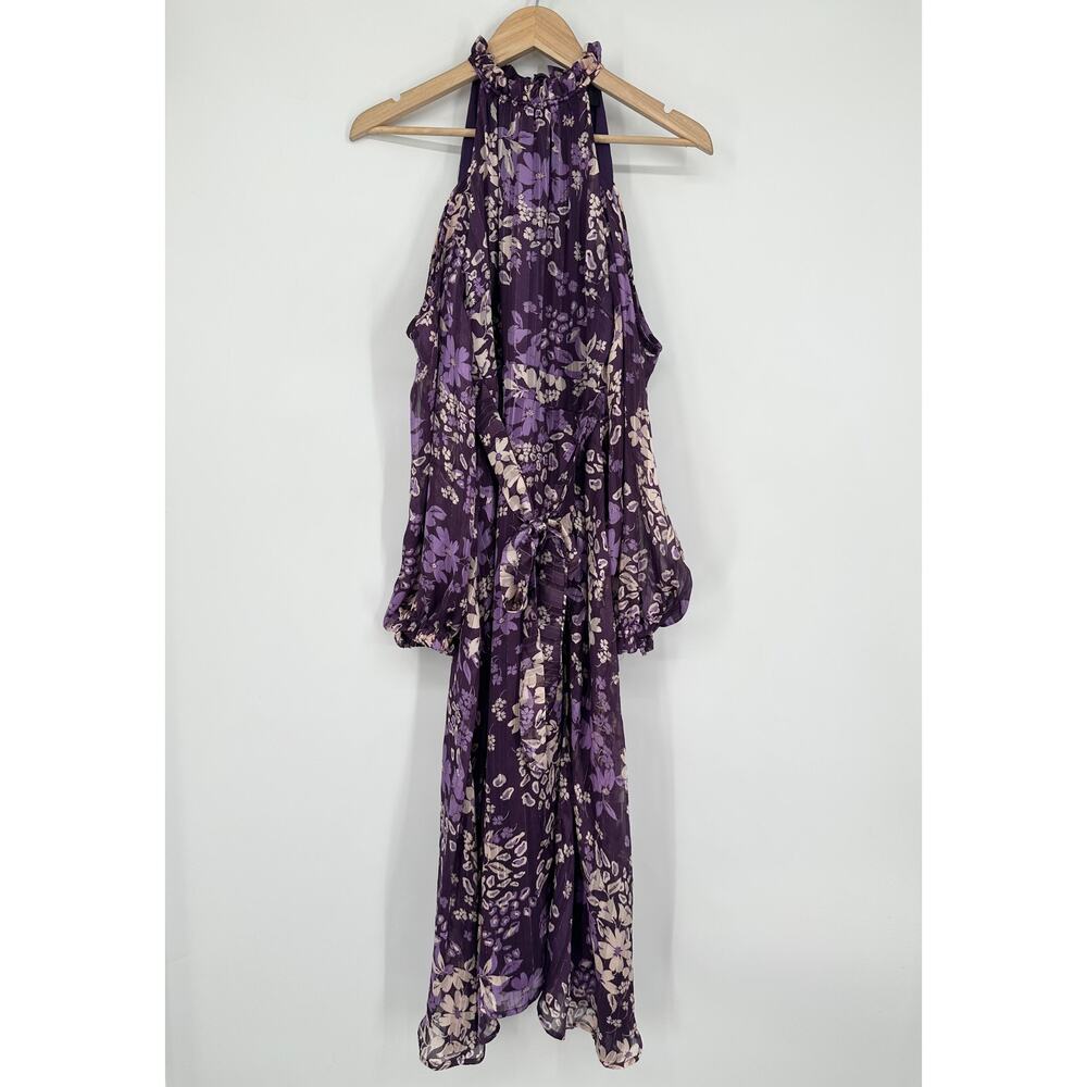 Lulus Storybook Sweetheart Cold Shoulder Midi Dress Floral Halter Ruffle Belted - Picture 6 of 13
